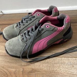 Puma Safety gray pink leather lace up steel toe work sneakers women’s size 8
